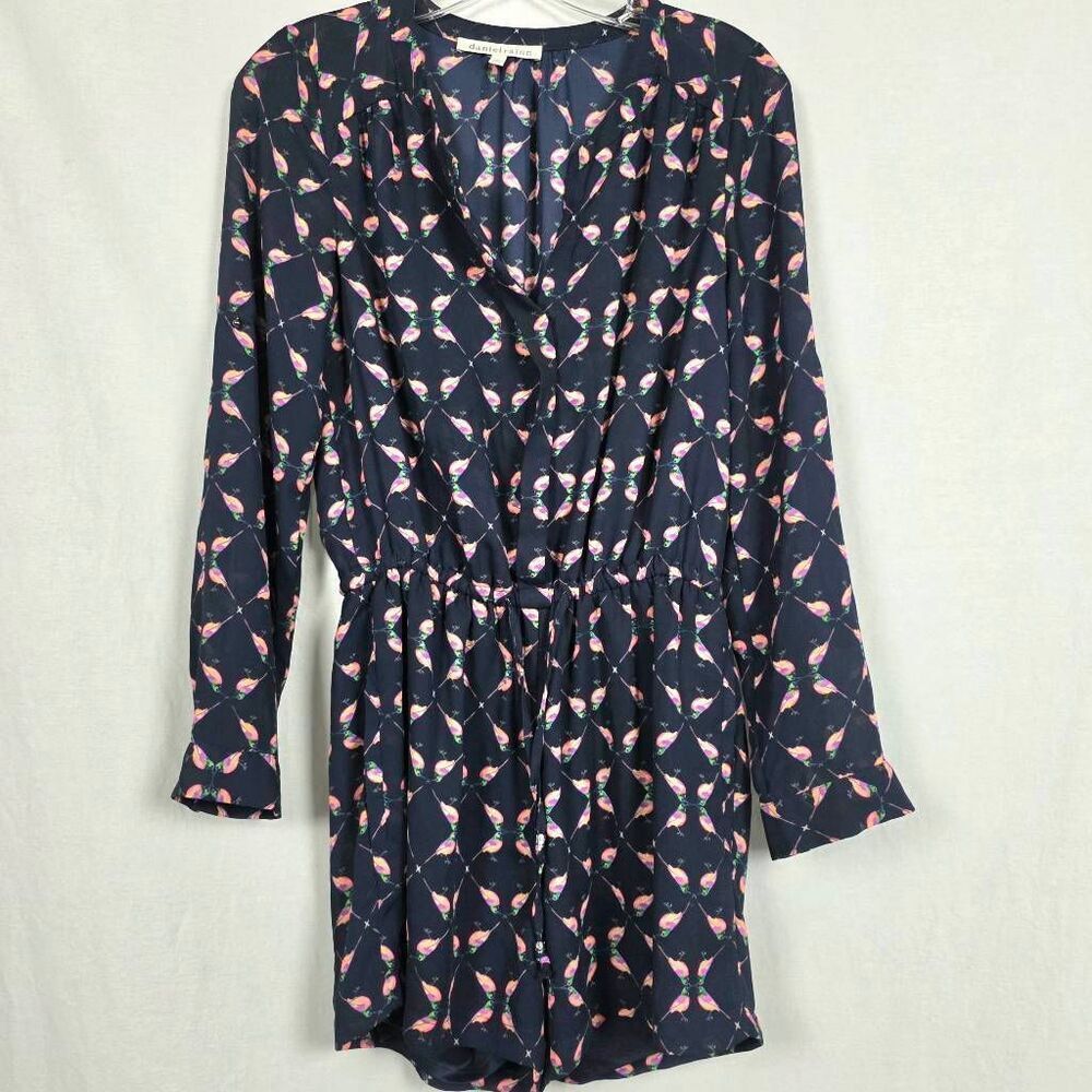 Daniel Rainn Bird Print Long Sleeve Romper Navy XS